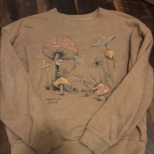American Eagle Outfitters Brown Crewneck Sweater with Artistic Design